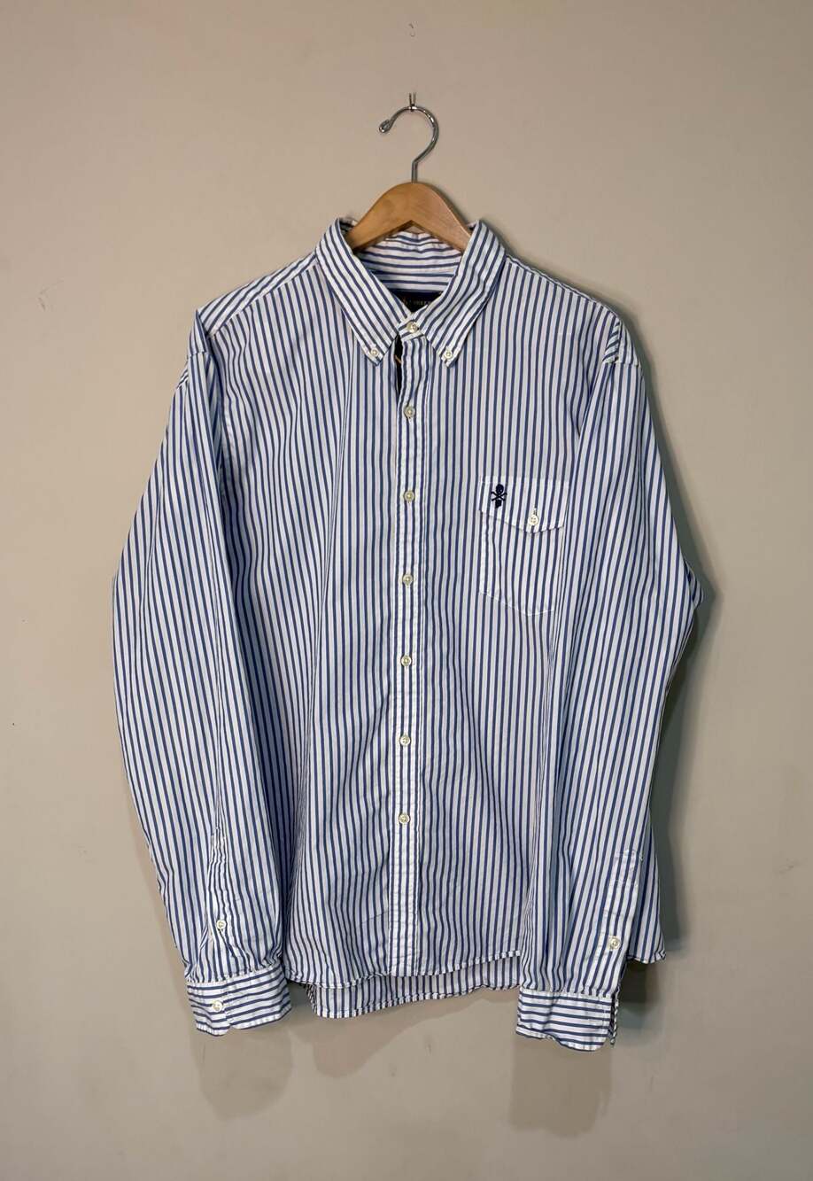 Ralph Lauren Men's Blue and White Striped Long Sleeve Button-Down Shirt